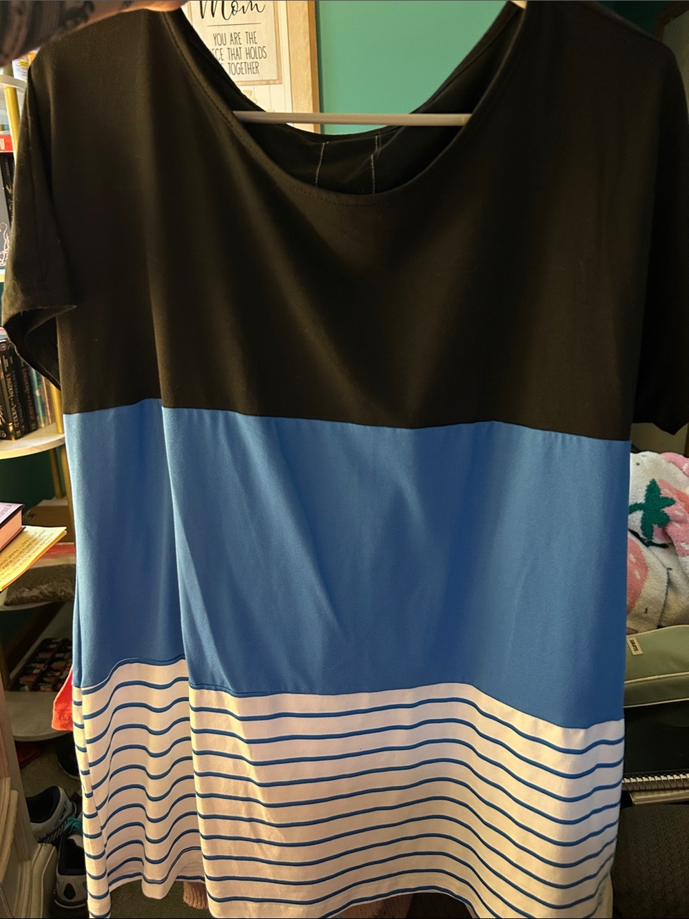 SHEIN White and Blue Trim Curve Top